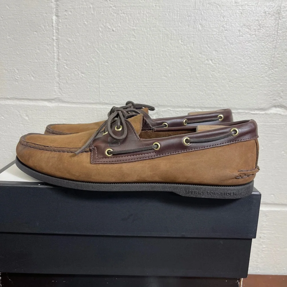 Sperry Top-Sider 0195412 Boat Shoe 2 Eye Brown‎ Leather Slip On Men's 15 Wide